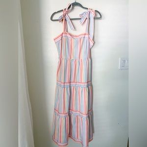 Shoulder Tie Rainbow Maxi Dress